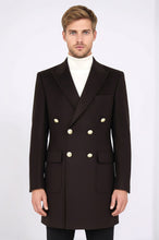 Load image into Gallery viewer, Brown Metal Buttoned Double Breasted Long Coat - Wessi
