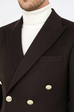Load image into Gallery viewer, Brown Metal Buttoned Double Breasted Long Coat - Wessi
