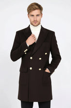 Load image into Gallery viewer, Brown Metal Buttoned Double Breasted Long Coat - Wessi
