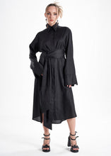 Load image into Gallery viewer, Lightweight And Breathable Deep Black Set With Maxi Button Down And Palazzo Pants
