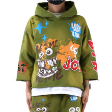 Load image into Gallery viewer, GARNIO French Terry 3/4 Sleeve Crop Top Pullover Hoodie
