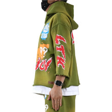 Load image into Gallery viewer, GARNIO French Terry 3/4 Sleeve Crop Top Pullover Hoodie

