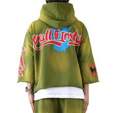 Load image into Gallery viewer, GARNIO French Terry 3/4 Sleeve Crop Top Pullover Hoodie
