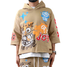 Load image into Gallery viewer, TRENT French Terry 3/4 Sleeve Crop Top Pullover Hoodie
