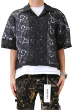 Load image into Gallery viewer, ELUX Paisley Mesh Crop Top Short Sleeve Buttondown Shirt
