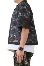 Load image into Gallery viewer, ELUX Paisley Mesh Crop Top Short Sleeve Buttondown Shirt
