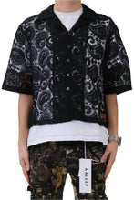 Load image into Gallery viewer, HELWIT Paisley Mesh Crop Top Short Sleeve Buttondown Shirt
