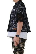 Load image into Gallery viewer, HELWIT Paisley Mesh Crop Top Short Sleeve Buttondown Shirt
