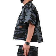 Load image into Gallery viewer, NOIS Fine Ripstop Twill Boxy Cut Crop Top Short sleeve Buttondown Shirt
