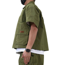 Load image into Gallery viewer, Vont Fine Nylon Twill Boxy Cut Crop Top Short sleeve Buttondown Shirt
