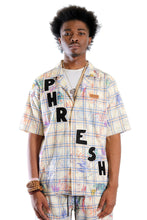 Load image into Gallery viewer, Nirve L.T.K. Men's premium Short Sleeve Plaid button down shirt with hand sketch drawing pop art
