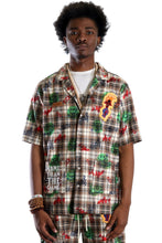 Load image into Gallery viewer, Monarch L.T.K. Men's premium Short Sleeve Plaid button down shirt with hand sketch drawing pop art
