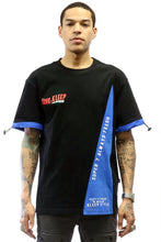 Load image into Gallery viewer, NIGHT Men's graphic print with cut&amp;sew black cotton short sleeve tee

