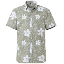 Load image into Gallery viewer, Khaki Hibiscus Hawaiian Cotton Short Sleeve Shirt
