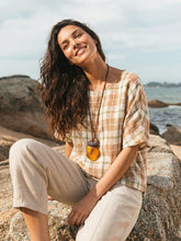 Load image into Gallery viewer, 100% Linen Plaid Drop Shoulder Side Slit Top LORNA
