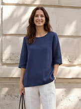 Load image into Gallery viewer, 100% Linen Relaxed Back Button Top with Tab Sleeves SYLVANA
