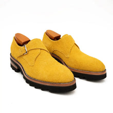 Load image into Gallery viewer, Lemon Yellow Cow Suede Monk Strap Shoes
