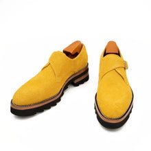 Load image into Gallery viewer, Lemon Yellow Cow Suede Monk Strap Shoes
