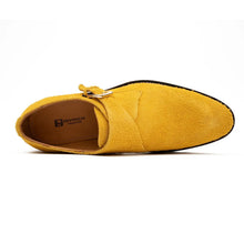 Load image into Gallery viewer, Lemon Yellow Cow Suede Monk Strap Shoes
