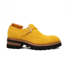 Load image into Gallery viewer, Lemon Yellow Cow Suede Monk Strap Shoes
