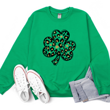 Load image into Gallery viewer, Leopard Faux Gold Glitter Shamrock Tee OR Sweatshirt
