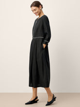 Load image into Gallery viewer, Linen-Lyocell Contrast Trim Gathered Maxi Dress NYX
