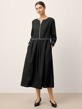 Load image into Gallery viewer, Linen-Lyocell Contrast Trim Gathered Maxi Dress NYX
