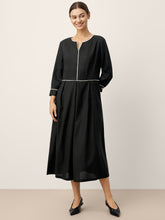 Load image into Gallery viewer, Linen-Lyocell Contrast Trim Gathered Maxi Dress NYX

