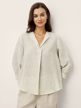 Load image into Gallery viewer, Linen-Lyocell Striped Lapel Inverted Pleat Pullover Top MARGOT
