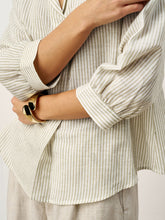 Load image into Gallery viewer, Linen-Lyocell Striped Lapel Inverted Pleat Pullover Top MARGOT
