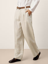 Load image into Gallery viewer, Linen-Lyocell Pleated Wide Leg Trousers with Back Elastic &amp; Button Detail AISLING
