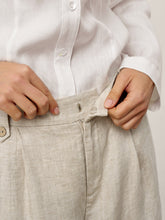 Load image into Gallery viewer, Linen-Lyocell Pleated Wide Leg Trousers with Back Elastic &amp; Button Detail AISLING
