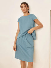 Load image into Gallery viewer, Linen Blend Cap Sleeve Top And Pencil Skirt Set VEDA
