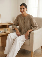 Load image into Gallery viewer, Linen Checked Long-Sleeved Top CAROLINE
