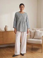 Load image into Gallery viewer, Linen Checked Long-Sleeved Top CAROLINE

