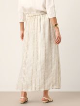 Load image into Gallery viewer, Linen Striped Contrast Trim A-Line Bohemian Skirt with Lining ISMERIE
