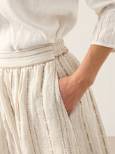 Load image into Gallery viewer, Linen Striped Contrast Trim A-Line Bohemian Skirt with Lining ISMERIE
