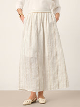 Load image into Gallery viewer, Linen Striped Contrast Trim A-Line Bohemian Skirt with Lining ISMERIE

