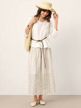 Load image into Gallery viewer, Linen Striped Contrast Trim A-Line Bohemian Skirt with Lining ISMERIE
