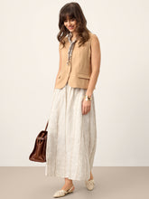 Load image into Gallery viewer, Linen Striped Contrast Trim A-Line Bohemian Skirt with Lining ISMERIE
