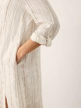 Load image into Gallery viewer, Linen Striped Tab-Sleeve Bohemia Shirt Dress BLYTHE
