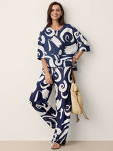 Load image into Gallery viewer, Linen Abstract-Print Straight-Leg Pants ORLA
