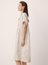 Load image into Gallery viewer, Linen Gathered-Hem Split-Neck Midi Dress SYDNEY
