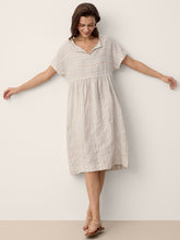 Load image into Gallery viewer, Linen Gathered-Hem Split-Neck Midi Dress SYDNEY

