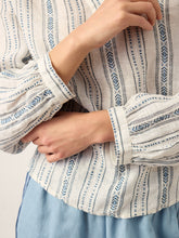 Load image into Gallery viewer, Linen Tribal Stripe Split Neck Bohemian Blouse KERENZA
