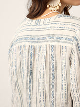 Load image into Gallery viewer, Linen Tribal Stripe Split Neck Bohemian Blouse KERENZA
