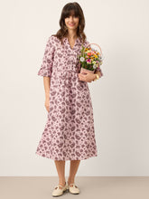Load image into Gallery viewer, Linen Paisley Pintucked Ruffle-Cuff Maxi Dress MAELYN
