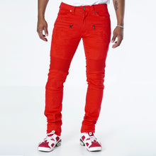 Load image into Gallery viewer, M1786 Makobi Prado Biker Jeans with Rip &amp; Repair - Red
