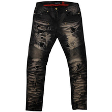 Load image into Gallery viewer, M1798 Makobi Biker Jeans with Blasting &amp; Repair Stitching - Black Wash

