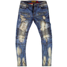 Load image into Gallery viewer, M1798 Makobi Biker Jeans with Blasting &amp; Repair Stitching - Vintage Wash
